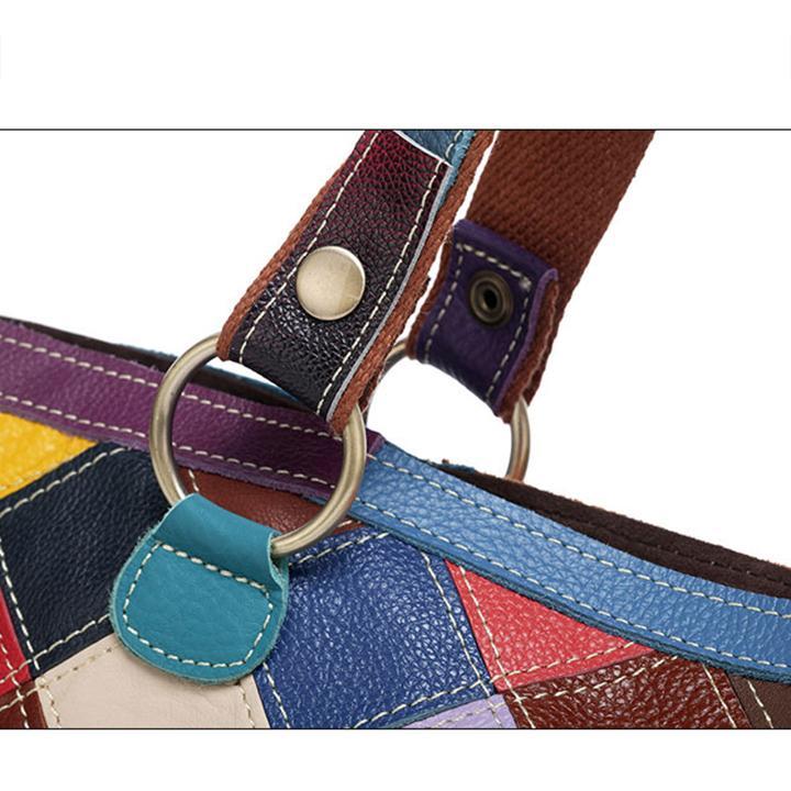 Tote Bag aus echtem Leder in Kontrastfarbe mit mehrfarbigen Blumen