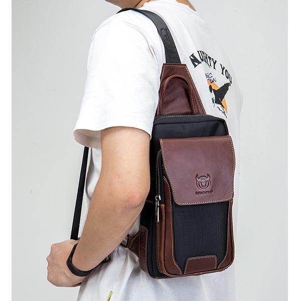 Lässige, modische Brusttasche aus echtem Leder