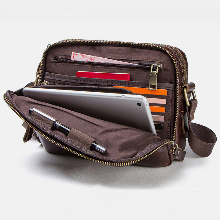 Umhängetasche aus echtem Leder mit großem Fassungsvermögen und mehreren Taschen