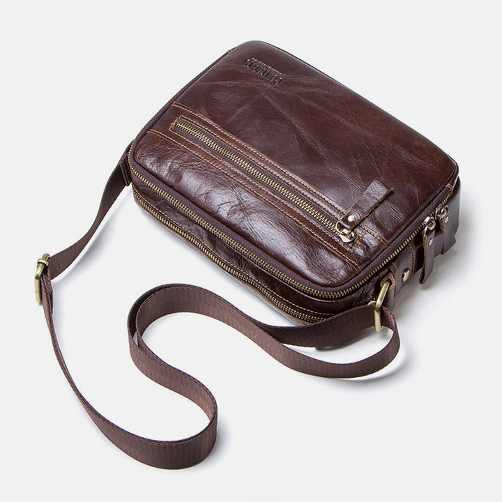Umhängetasche aus echtem Leder mit großem Fassungsvermögen und mehreren Taschen