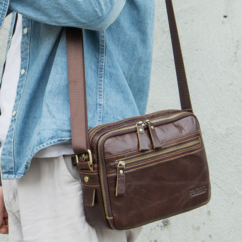 Umhängetasche aus echtem Leder mit großem Fassungsvermögen und mehreren Taschen