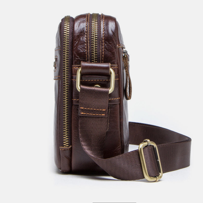 Umhängetasche aus echtem Leder mit großem Fassungsvermögen und mehreren Taschen