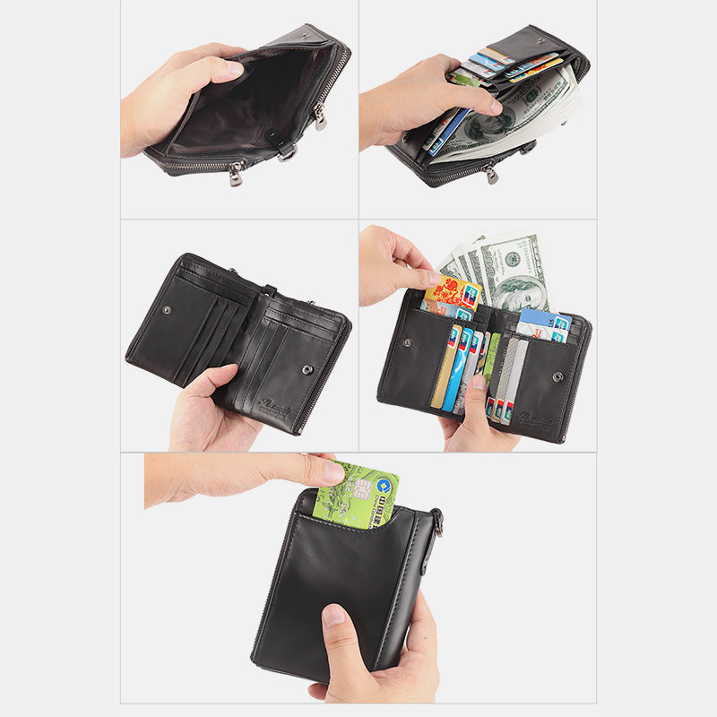 Mini-Geldbörse aus echtem Leder mit RFID-Schutz und mehreren Steckplätzen
