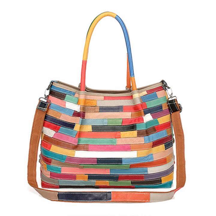 Echtes Leder Multicolor Flower Boho Handtasche