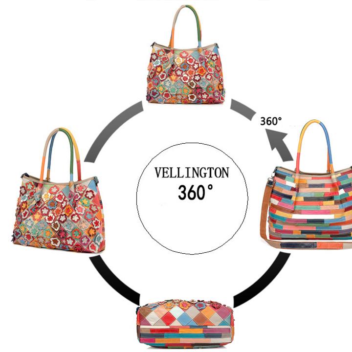 Echtes Leder Multicolor Flower Boho Handtasche