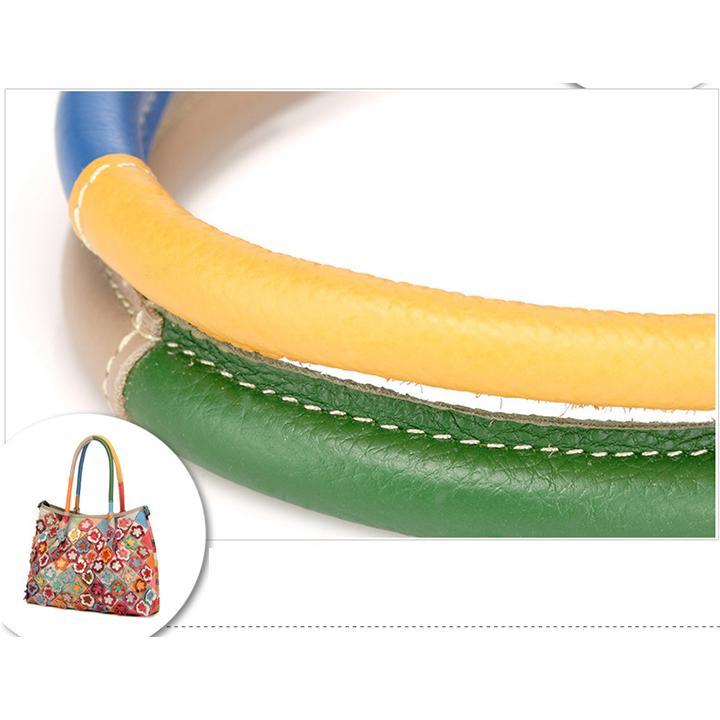 Echtes Leder Multicolor Flower Boho Handtasche