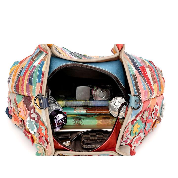 Echtes Leder Multicolor Flower Boho Handtasche