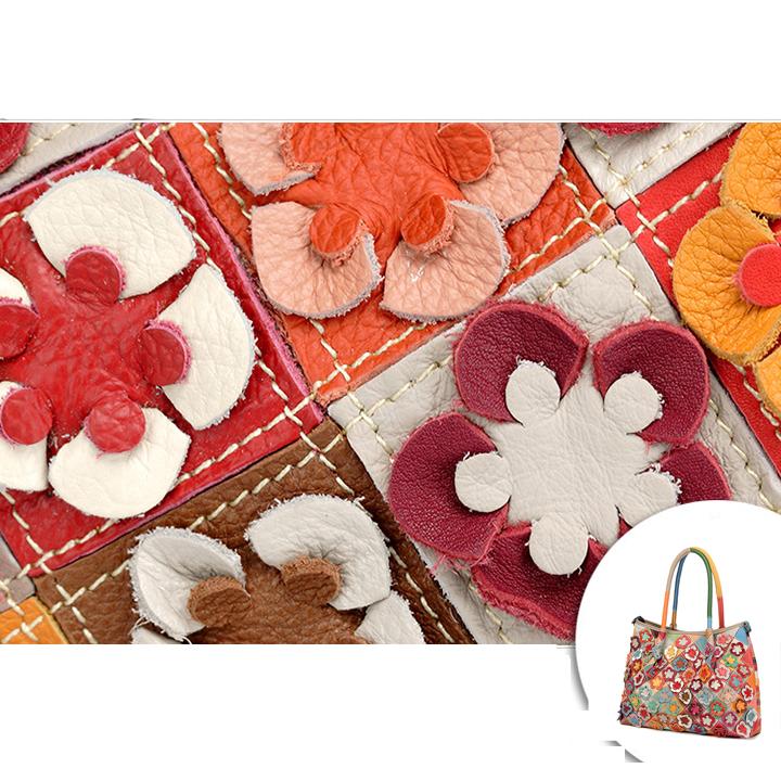 Echtes Leder Multicolor Flower Boho Handtasche