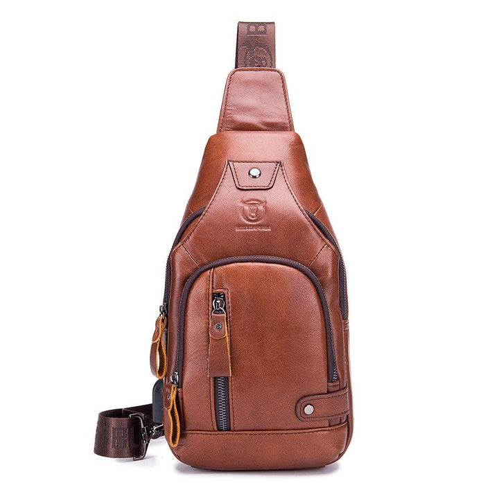 Schultertasche aus echtem Leder mit USB-Ladefunktion