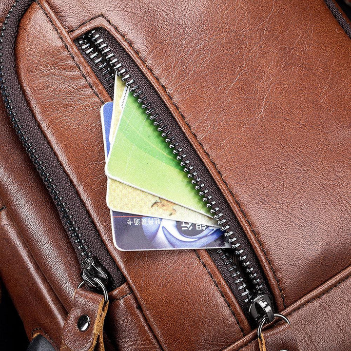 Schultertasche aus echtem Leder mit USB-Ladefunktion