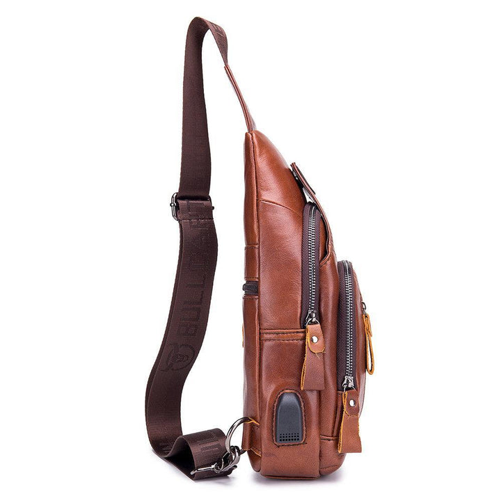 Schultertasche aus echtem Leder mit USB-Ladefunktion