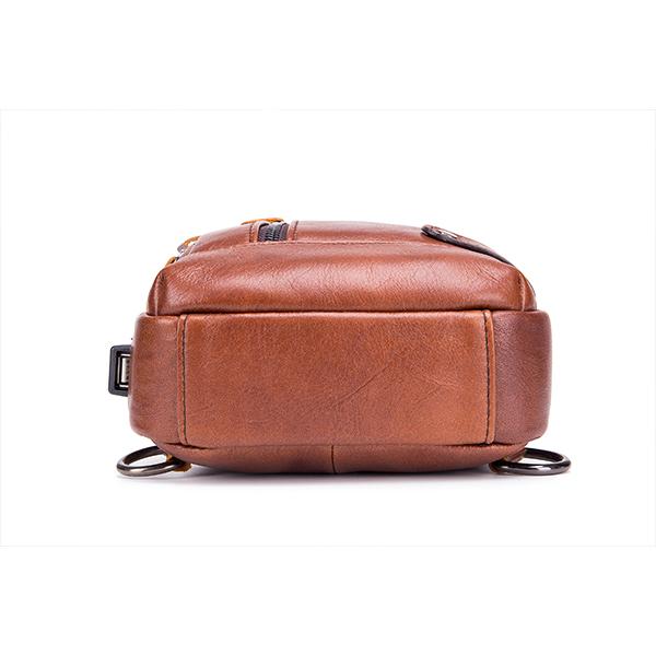 Schultertasche aus echtem Leder mit USB-Ladefunktion
