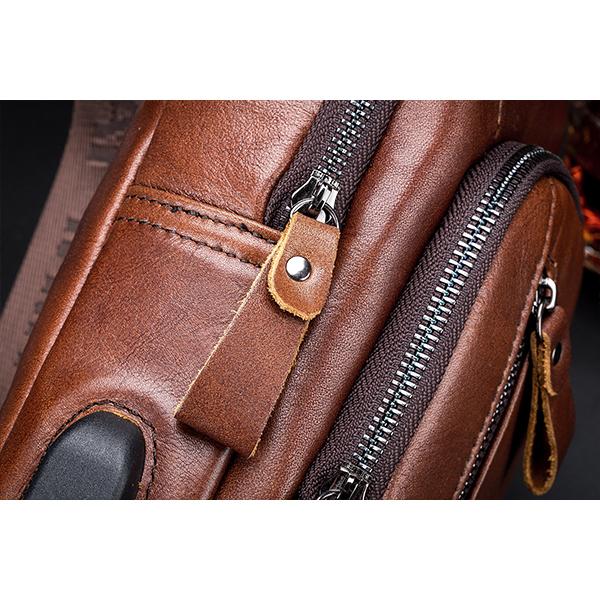 Schultertasche aus echtem Leder mit USB-Ladefunktion