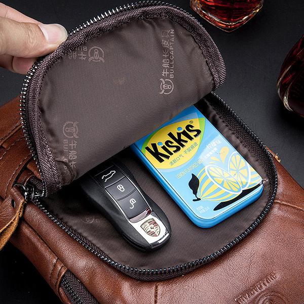Schultertasche aus echtem Leder mit USB-Ladefunktion