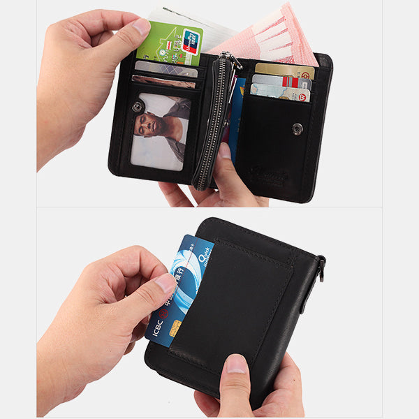 RFID-Geldbörse aus echtem Leder für Herren mit Reißverschluss