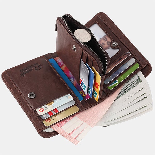 RFID-Geldbörse aus echtem Leder für Herren mit Reißverschluss