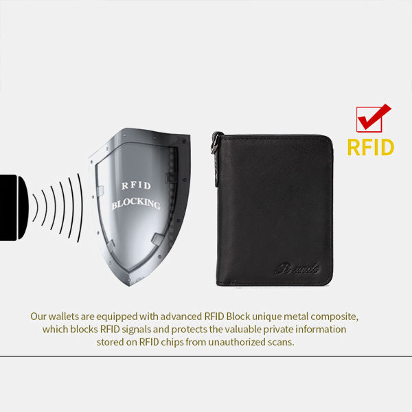 RFID-Geldbörse aus echtem Leder für Herren mit Reißverschluss