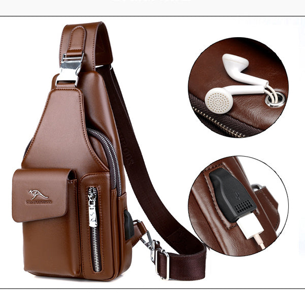 Tragefreundliche Schultertasche mit mehreren Fächern und USB-Ladeanschluss