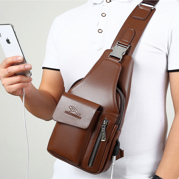 Tragefreundliche Schultertasche mit mehreren Fächern und USB-Ladeanschluss