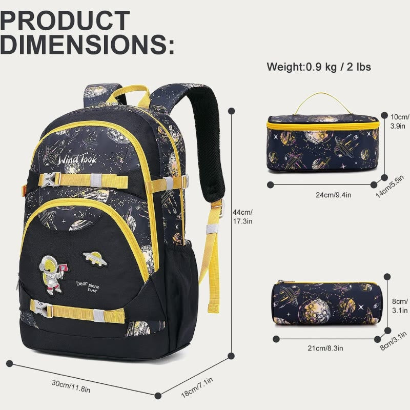 Rucksack für Mädchen, Stickerei, Schultasche mit Lunchbox für Kinder und Teenager