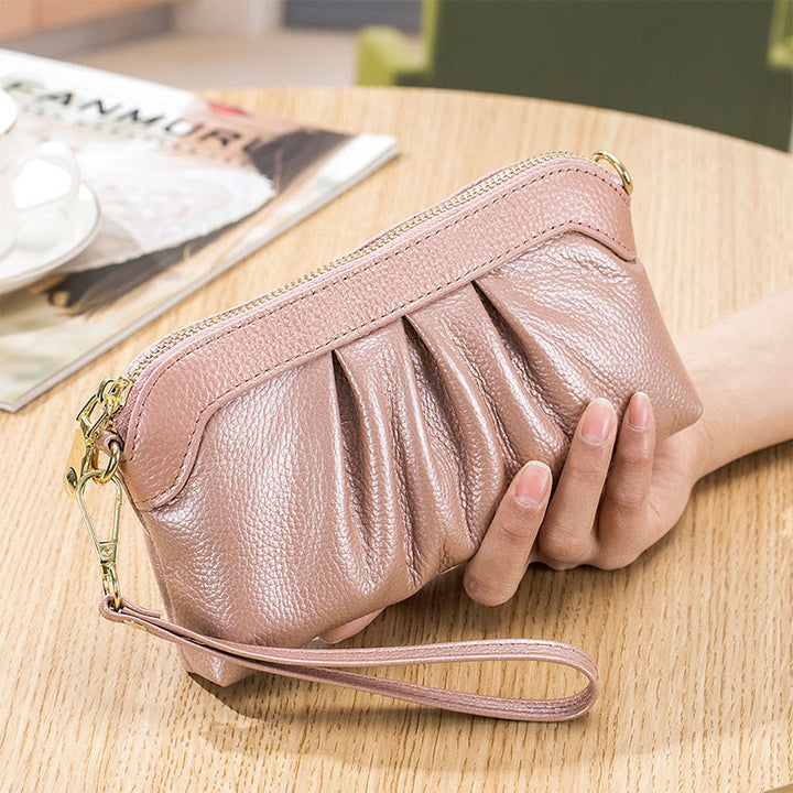 Clutch aus echtem Leder für Damen, Handgelenktasche, Umhängetasche