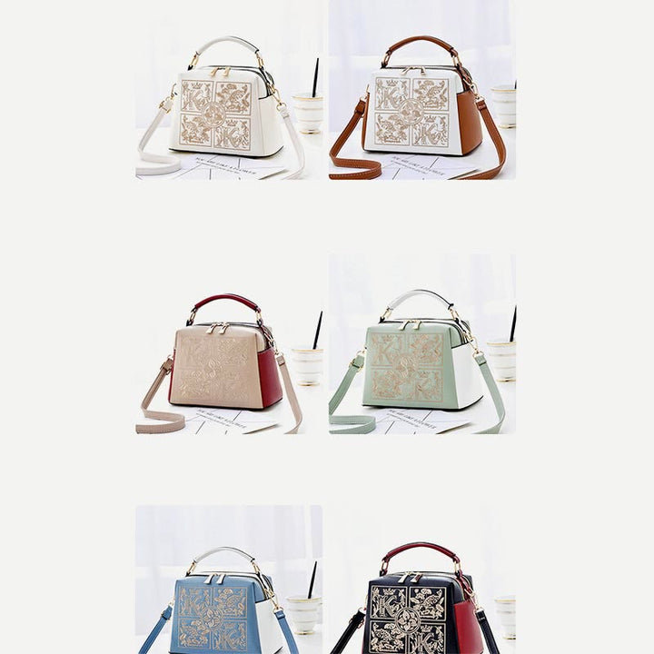 Top-Griff-Tasche für Damen, bestickte tragbare Umhängetasche aus Leder
