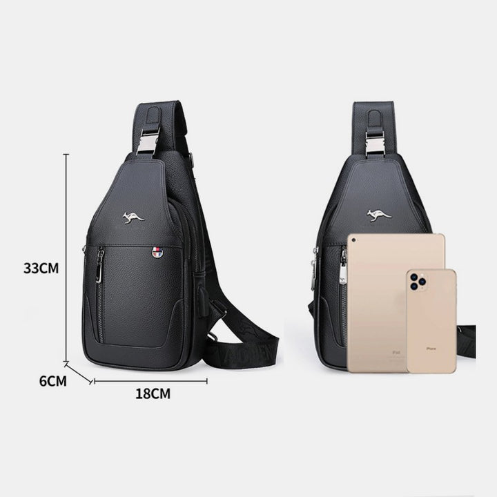Sling Pack-Umhängetasche für Herren aus echtem Leder mit USB-Ladeanschluss