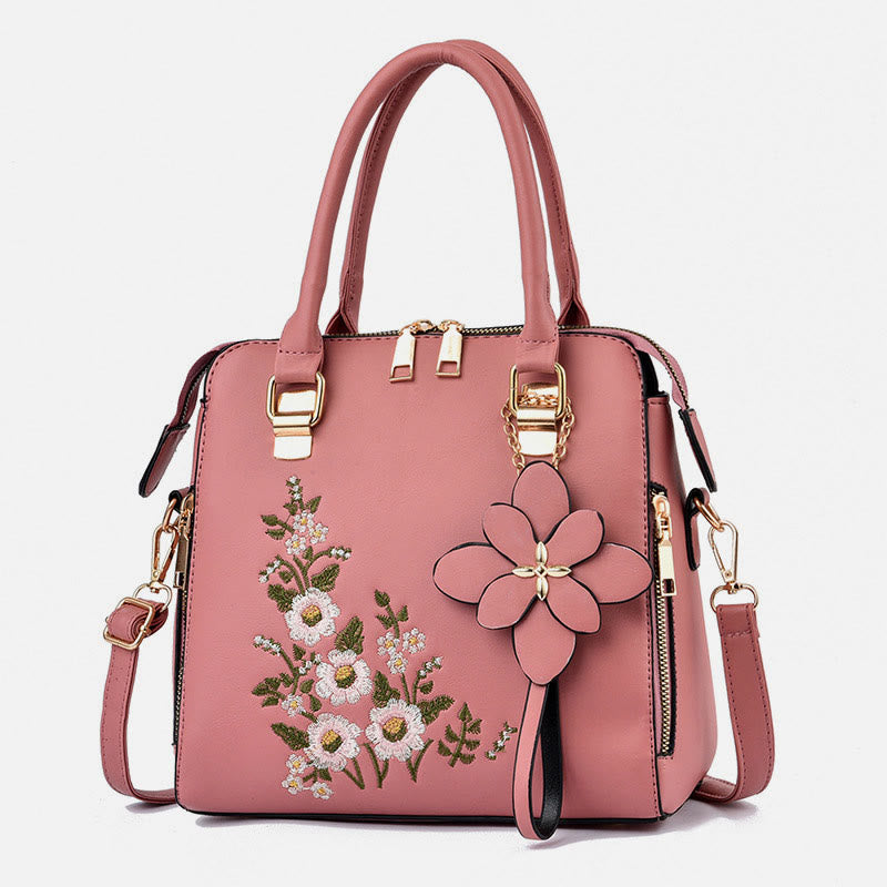 Florale Lederhandtasche für Damen, elegante Umhängetasche