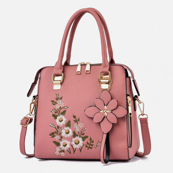 Florale Lederhandtasche für Damen, elegante Umhängetasche