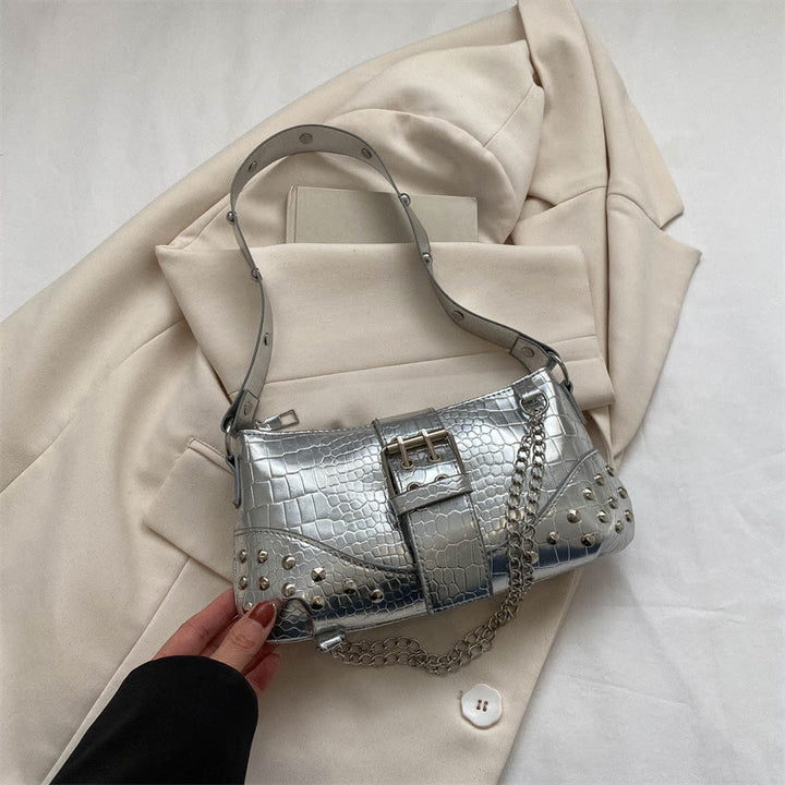 Umhängetasche für Damen, Krokodilmuster, Retro-Punk-Partytasche