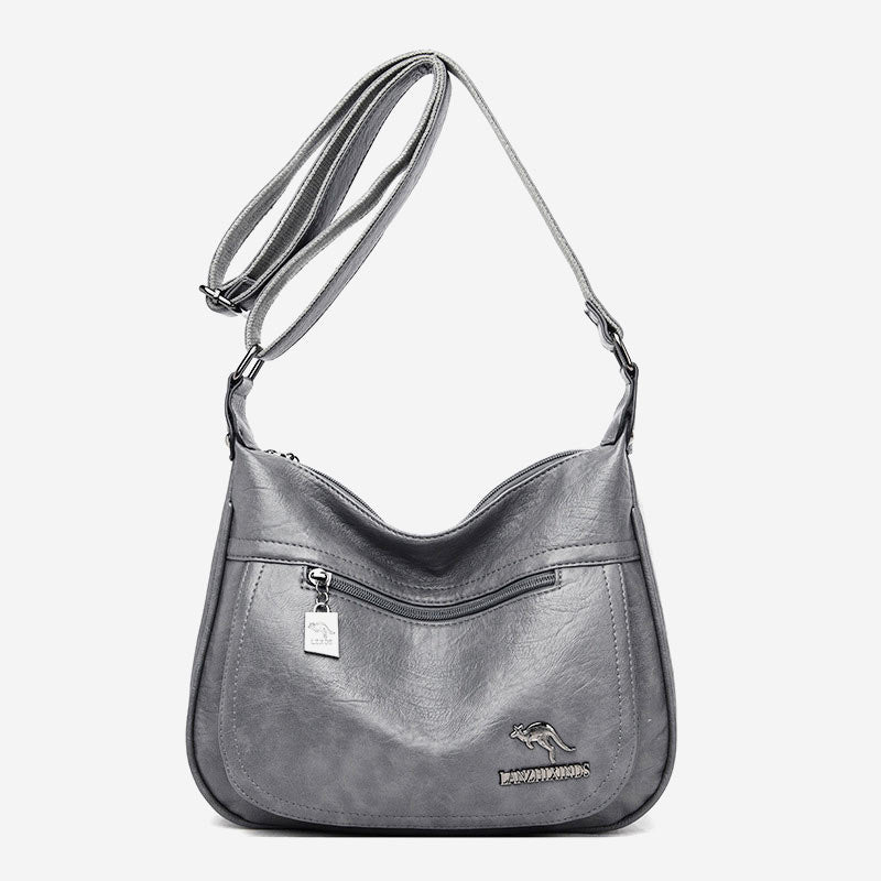 Umhängetasche mit zwei Fächern für Damen, weiches Leder, Damen-Umhängetasche