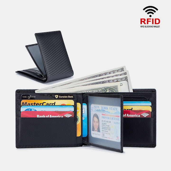 RFID Multi-Slot Prägung Echtes Leder Dreifach gefaltete Super Slim Kurze Brieftasche