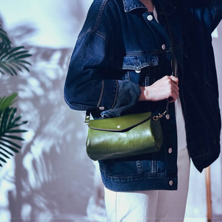 Umhängetasche für Damen, leichte Tasche aus weichem Leder mit mehreren Fächern