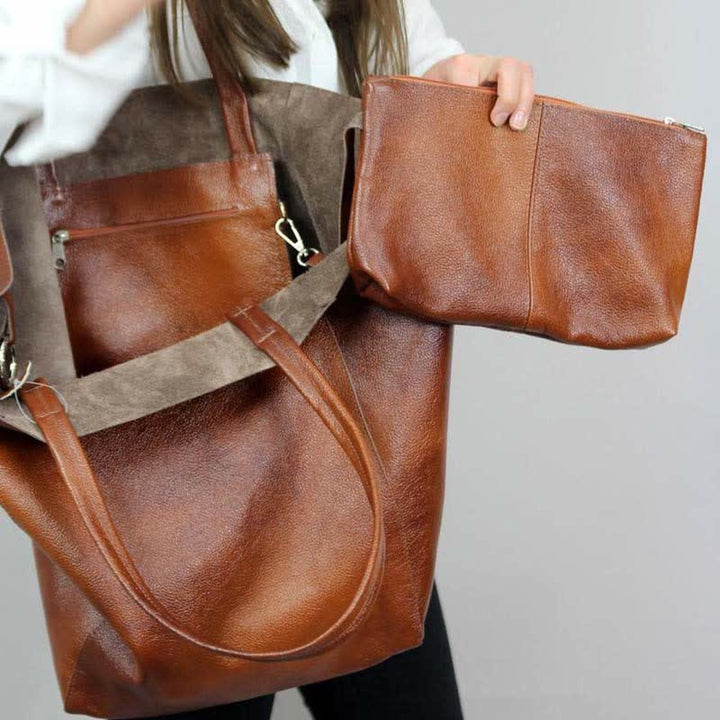 Große Kapazität weiche Leder Einkaufstasche Handtasche Shopper Geldbörse mit Beutel