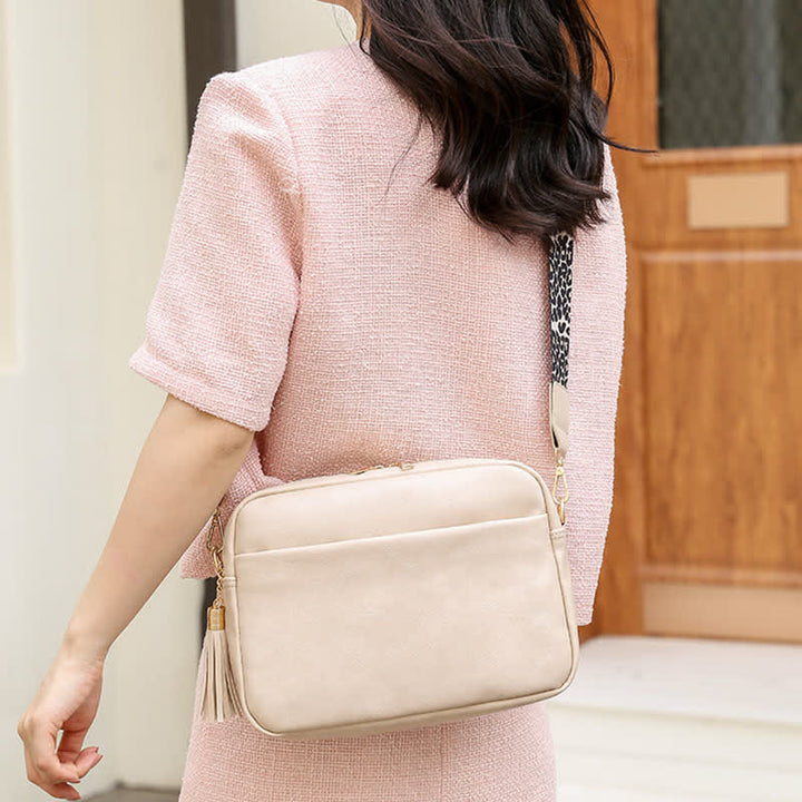 Umhängetasche für Damen, Retro-Tasche mit Quaste, PU-Leder