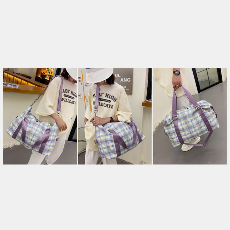 Große Kapazität, wasserdicht, kariert, lässig, Fitness-Reise-Handtasche
