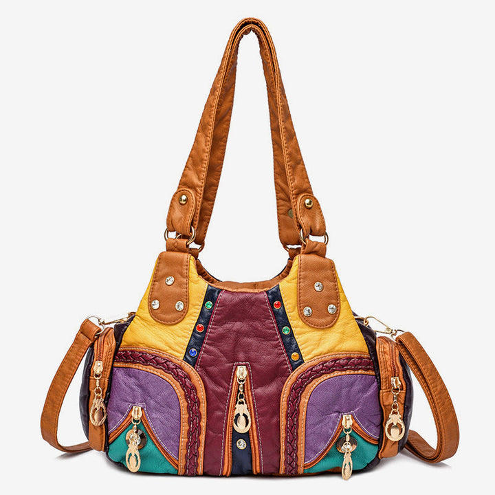 Umhängetasche mit mehreren Taschen für Damen, bunt, groß, Leder, Umhängetasche