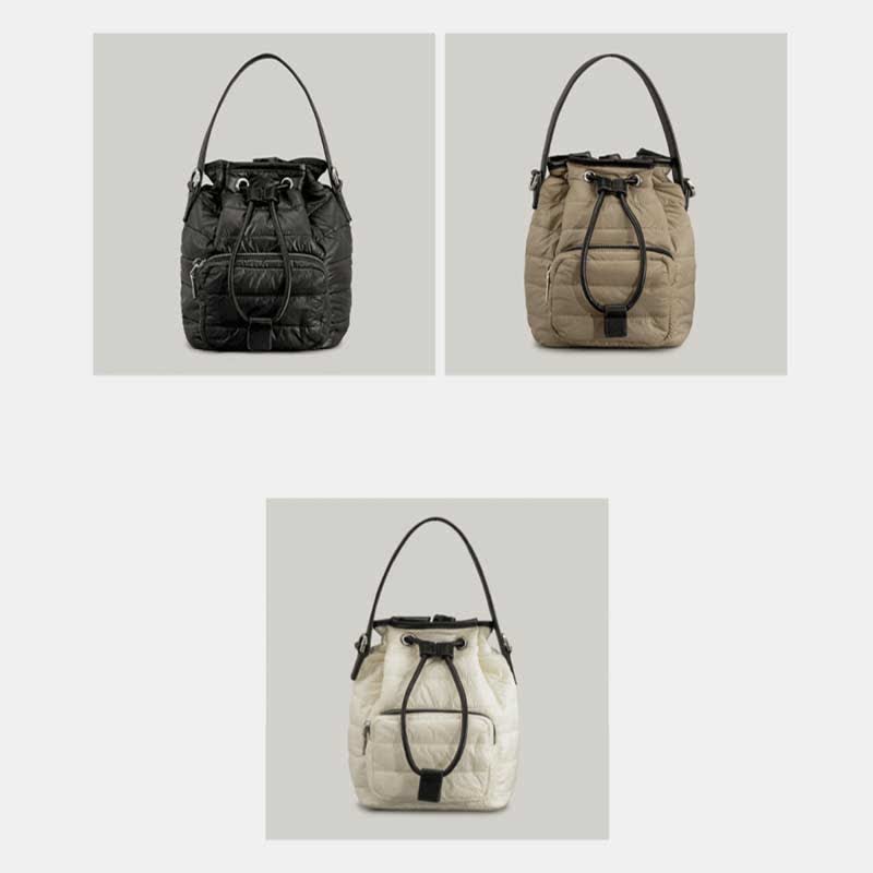 Puffer-Beuteltasche mit Kordelzug für Damen, Daunen-Umhängetasche, gesteppte Umhängetasche