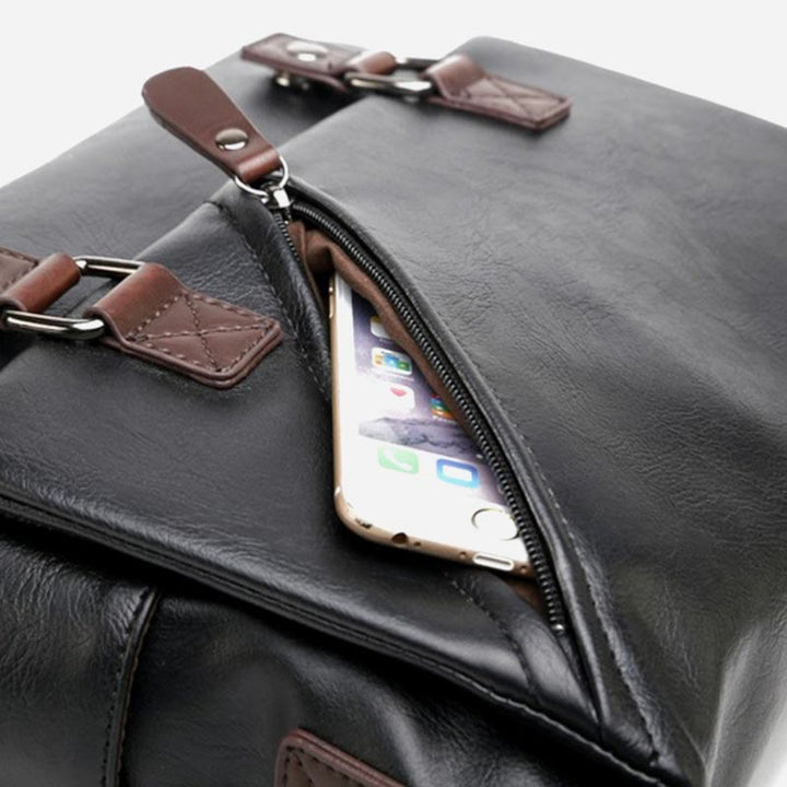 Messenger Bag für Herren, wasserdichte Schultertasche aus PU mit aufgesetzter Klappe
