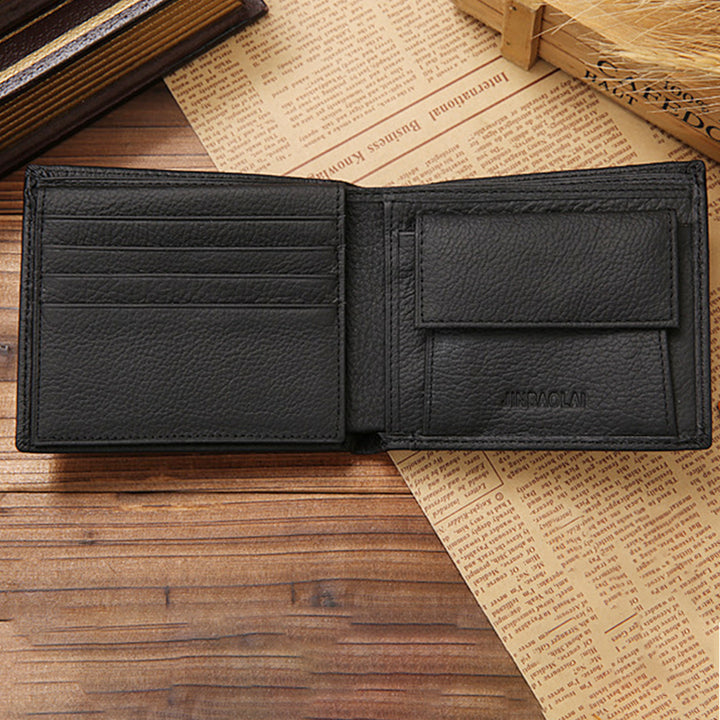 Dreifach gefaltete Geldbörse aus echtem Leder im Vintage-Stil mit großem Fassungsvermögen