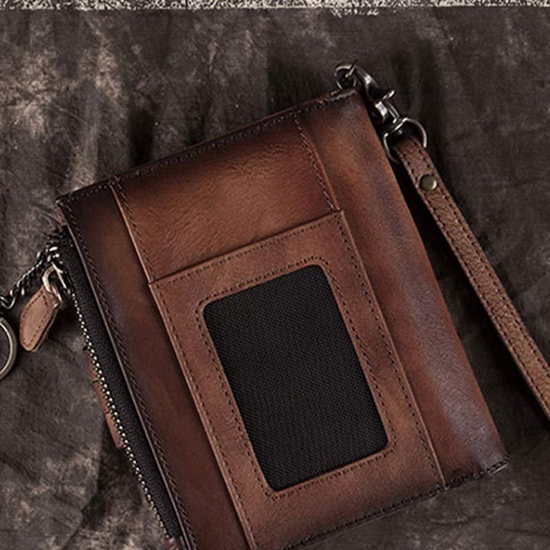 Retro-Clutch-Geldbörse für Damen, echtes Leder, mit Armband, Kreditkartenhalter