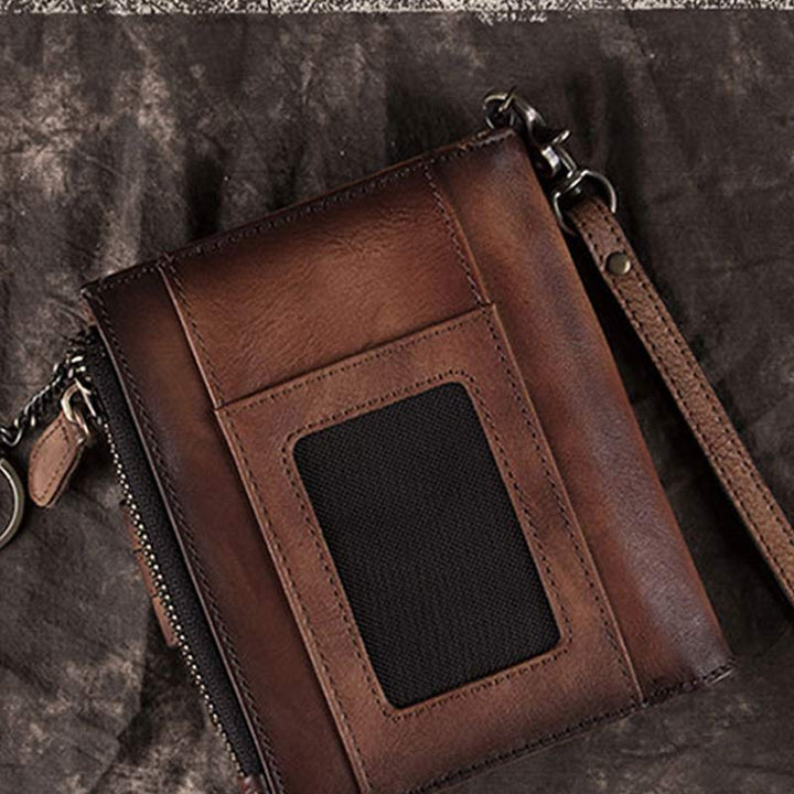 Retro-Clutch-Geldbörse für Damen, echtes Leder, mit Armband, Kreditkartenhalter