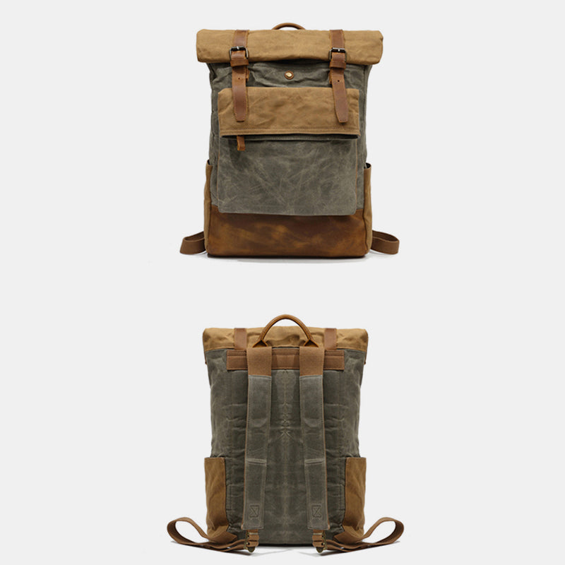 Canvas-Leder-Rucksack für College-Wochenendreisen, passend für 15,6-Zoll-Laptops