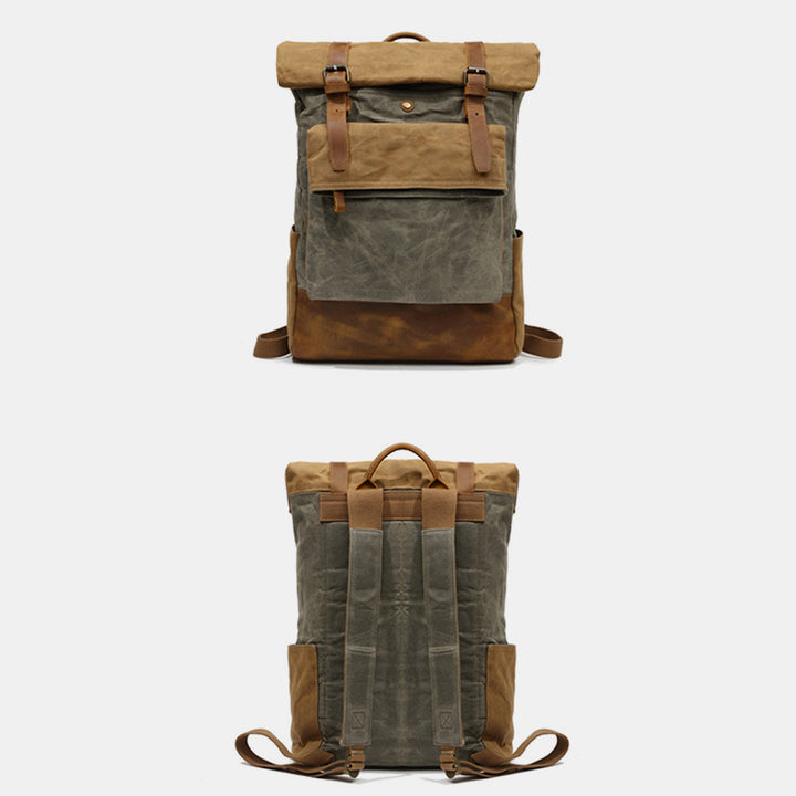 Canvas-Leder-Rucksack für College-Wochenendreisen, passend für 15,6-Zoll-Laptops