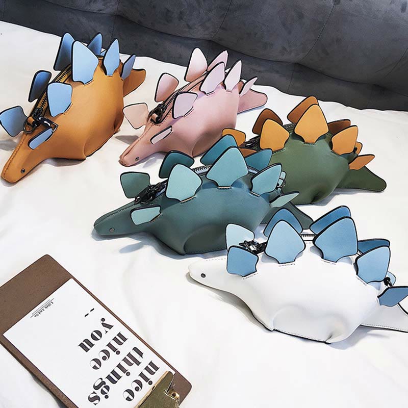 Umhängetasche für Damen, süße Dinosaurier-Kreativ-Schultertasche aus Leder