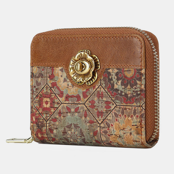 RFID Multi-Slot Echtleder Vintage Druck Kurze Brieftasche Kartenhalter
