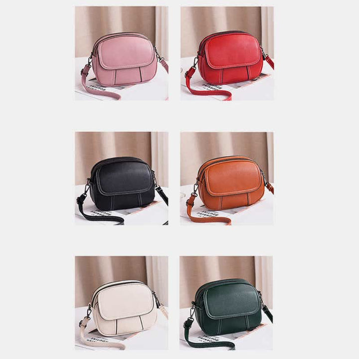 Kleine Umhängetasche mit dreifachem Reißverschluss, Leder, Handy-Geldbörse, Schultertasche