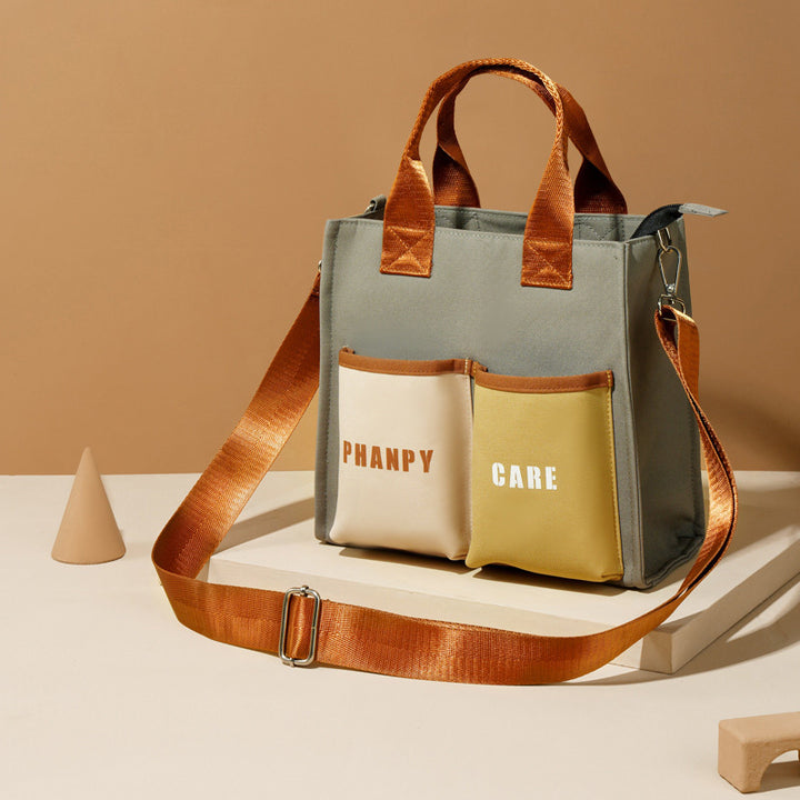 Funktionelle Handtasche, Tote Mommy Bag, Schultertasche mit mehreren Taschen und Umhängegurt