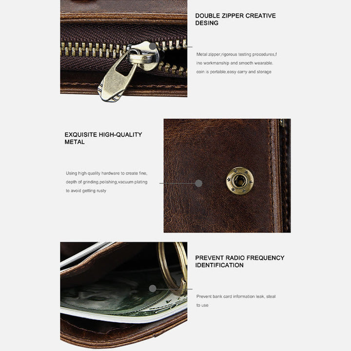 Brieftasche Für Männer Kurze Anti-Diebstahl Echtes Leder Retro