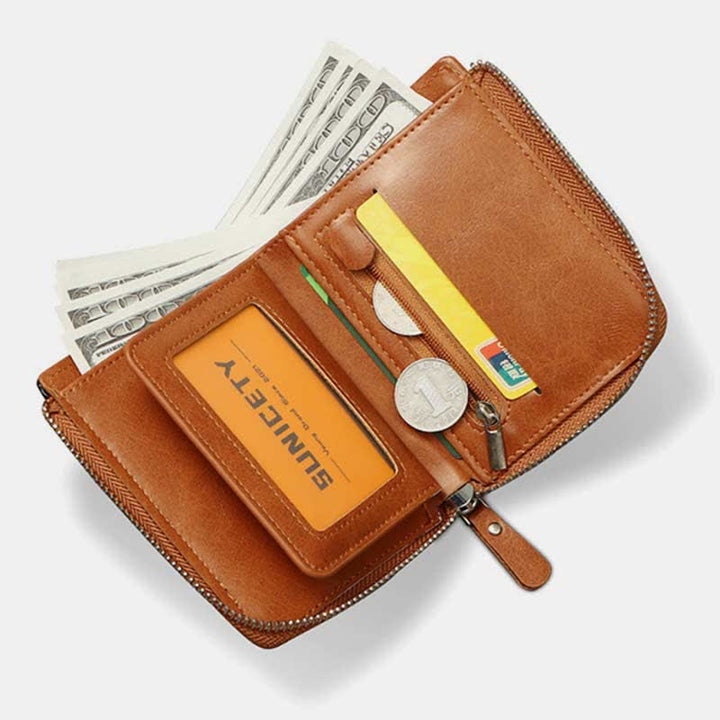 RFID-blockierende kleine Geldbörse aus Leder mit Rundum-Reißverschluss für die Vordertasche